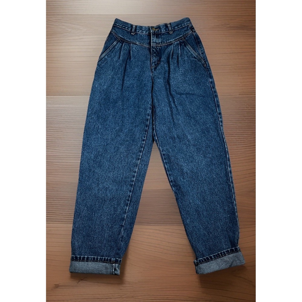 bill blass High-Rise Mom Jeans in Dark Indigo Blue